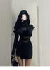 French chic mesh patchwork pure and alluring style dress for women, new autumn and winter sexy waist-cinching slimming hip-hugging short skirt
