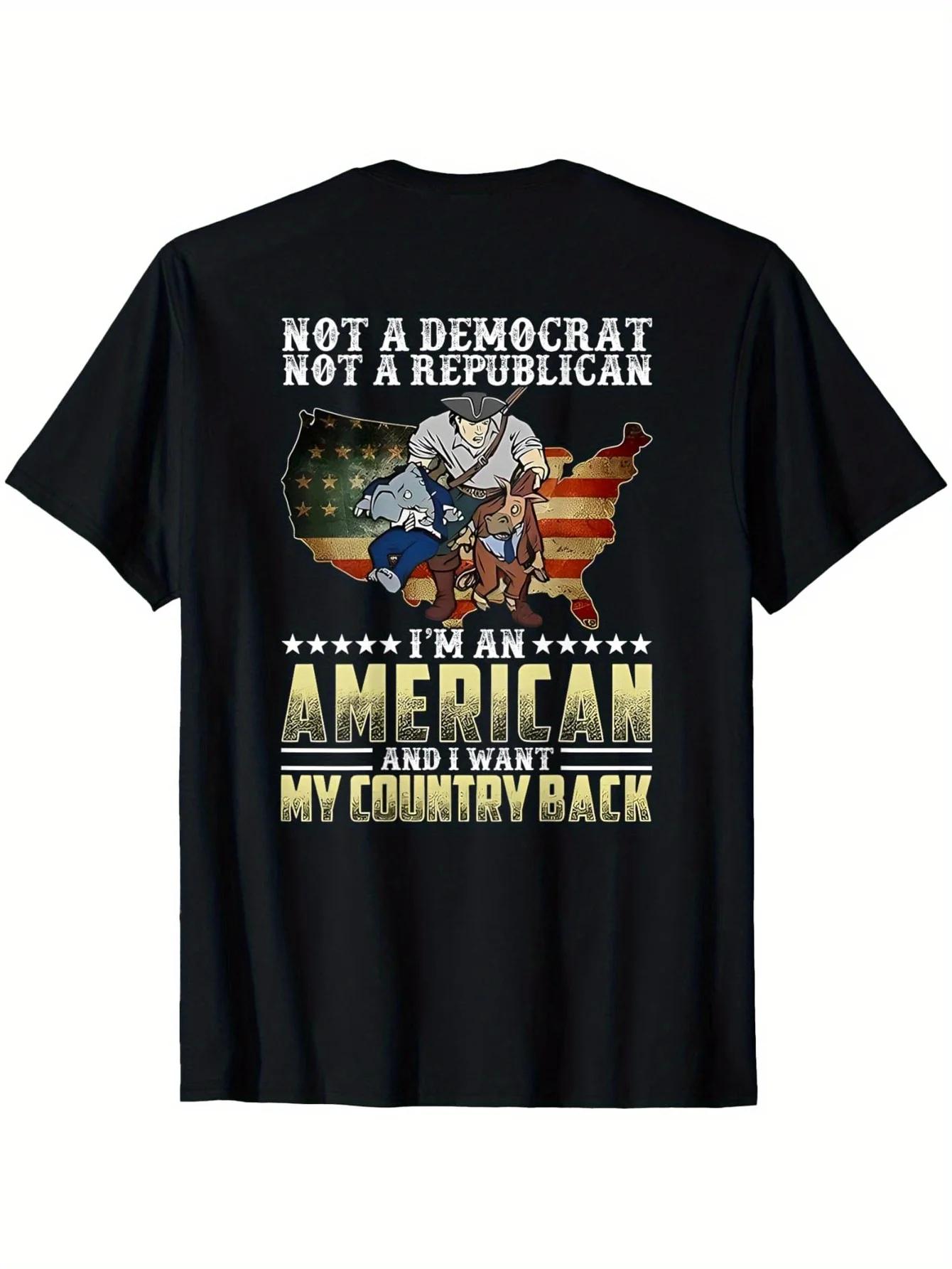 100% Cotton Patriotic T-Shirt - Not a Democrat, Not a Republican, I m an American Graphic Design with American Flag & S разноцветный
