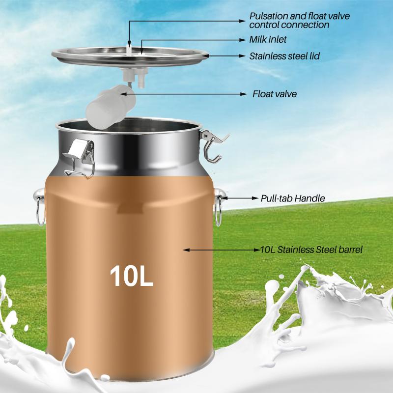 10L Cow Milk Milking Machine Goat/Sheep Pulsating Milking Machine Stainless Steel Milker Bucket With Vacuum Pump Set 220V-240V