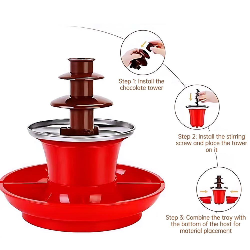 3 Tier Electric Chocolate Fountain Machine with Tray Food Grade Non Stick Stainless Steel White