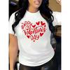 European Size Women'S Casual Crew Neck T-Shirt with "Happy Valentine'S Day" Heart Print, Regular Fit,Short Sleeve, Color Block Design, Valentine'S Day