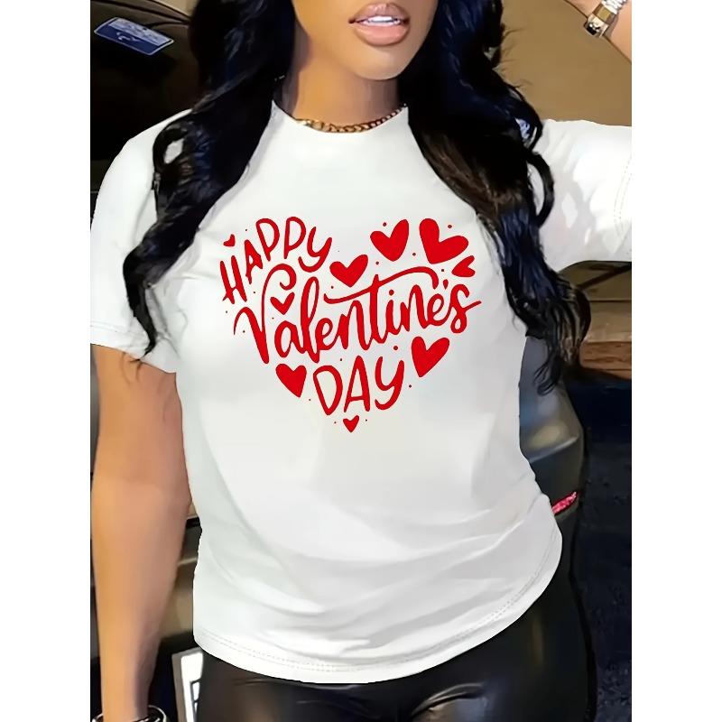 

Женская повседневная футболка с круглым вырезом, европейский размер, с принтом сердца С Днем святого Валентина , стандартный крой, короткий рукав, дизайн колор-блок, День святого Валентина S белый