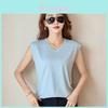 Silk Cotton Sleeveless Vneck T Shirt For Women With Breathable Fabric Summer Casual Wear