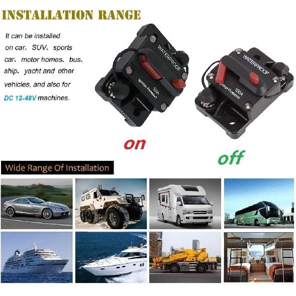 100 Amp Circuit Breaker 30A-300A with Manual Reset Waterproof Inline Fuse Inverter for Marine Trolling Motors Boat ATV Manual Power 12V-48VDC