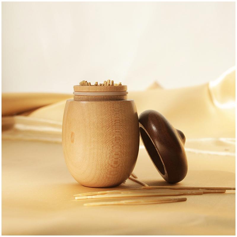Walnut Solid Wood Toothpick Container Household Creative Cute Cartoon Acorn Toothpick Jar Portable Simple Toothpick Storage Box