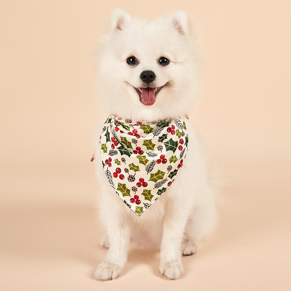 

Christmas Dog Bandanas Pet Bib Bandanas Pet Scarf Washable Dog Bib Costume [Size: S] Red/Leaf