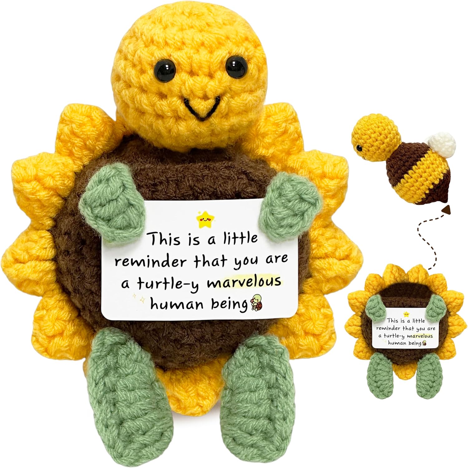 

Positive Crochet Turtle Doll with Card Home Room Decor Handmade Knitting Emotional Support Turtle Animal Ornament Christmas Gift