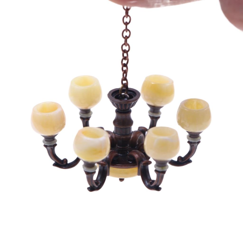 1:12 Dollhouse Miniature Retro Lamp Chandelier Light Working Ceiling Lamp Light Furniture Model Dollhouse Livingroon Scene Decor