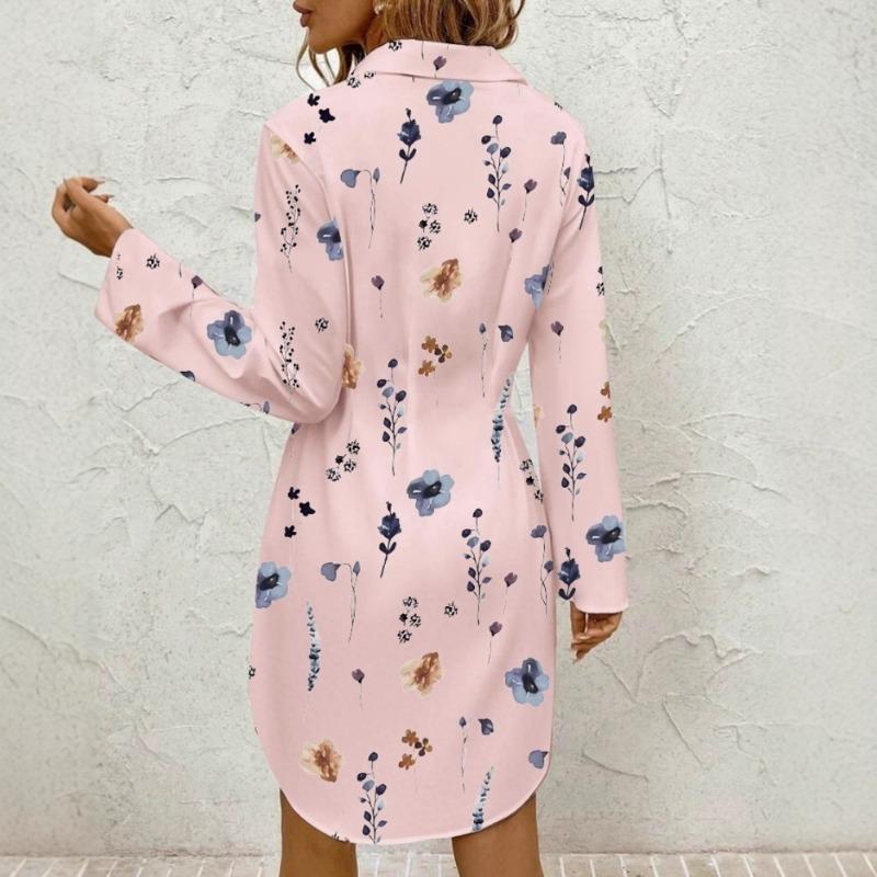 Autumn Fashion Elegant Floral Print Lapel Long Sleeve Dress Women's Clothing
