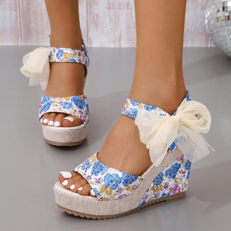 Plus Size 2026 Fashion Open Toe Women's Sandals Summer Printing Round Toe Platform Wedges Sandals for Daily Casual Dress Shoes