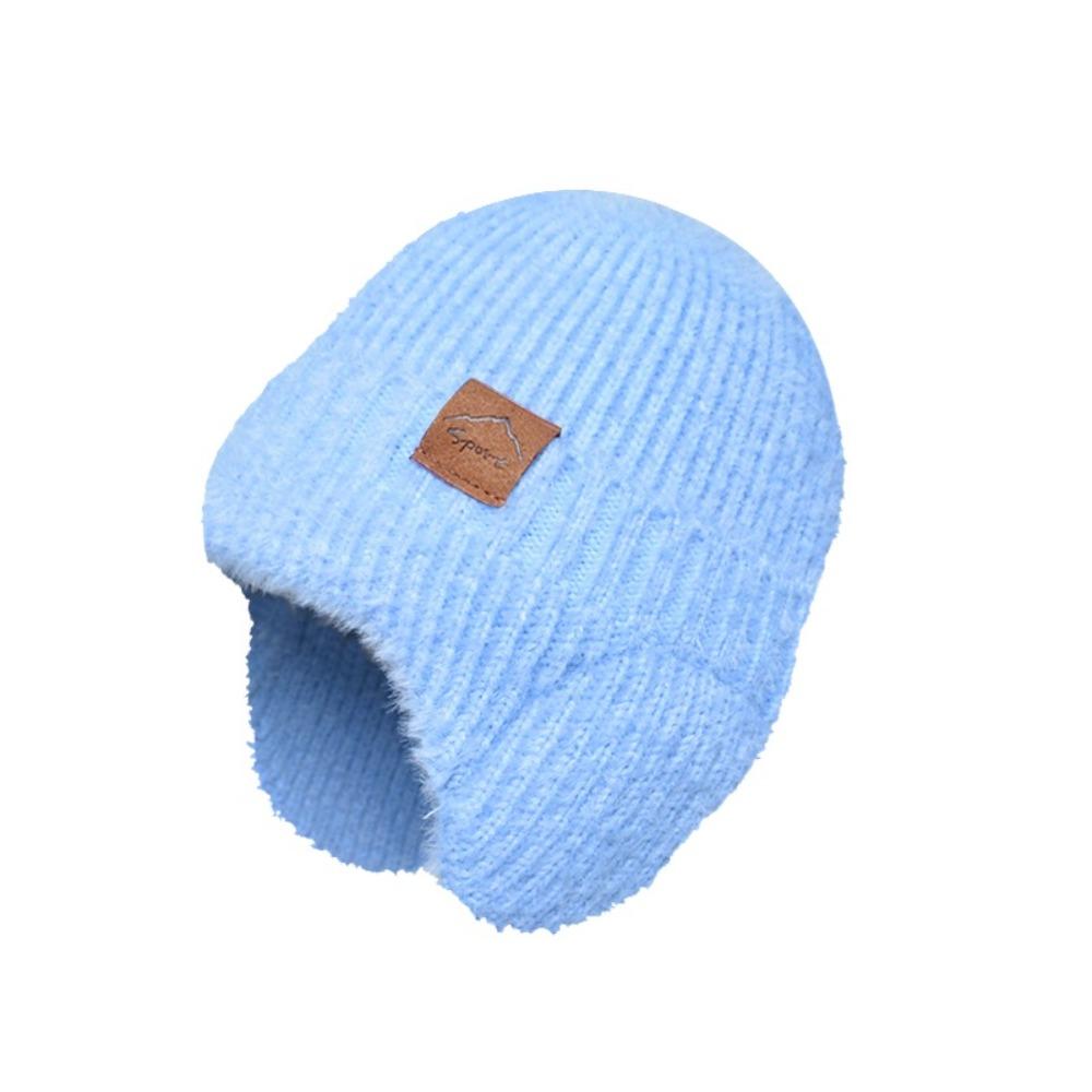 

Cold Proof Ear Protection Beanie Cap Headgear Knitted Earflap Hat Earflap Woolen Hat Outdoor синий