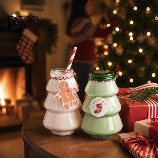 Plastic Beverage Containers 5Pcs Christmas Tree Shaped Bottle, 500ml Food Grade Clear Packaging Container for Bottles Cold Drink Coffee, Leak