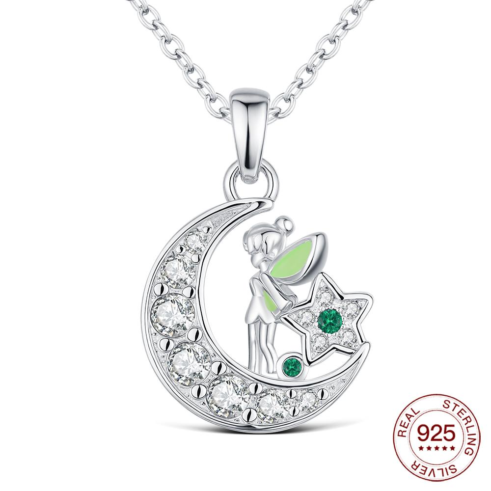 925 Silver Necklace Heart Silver Chain Moon 925 Original Necklace Clover Silver 925 Jewelry Women Gift