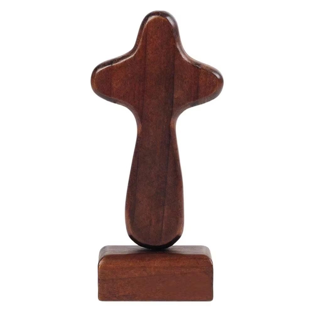 Wood Material Wood Cross Statue Handicraft Design Desktop Cross Ornament Office Desktop