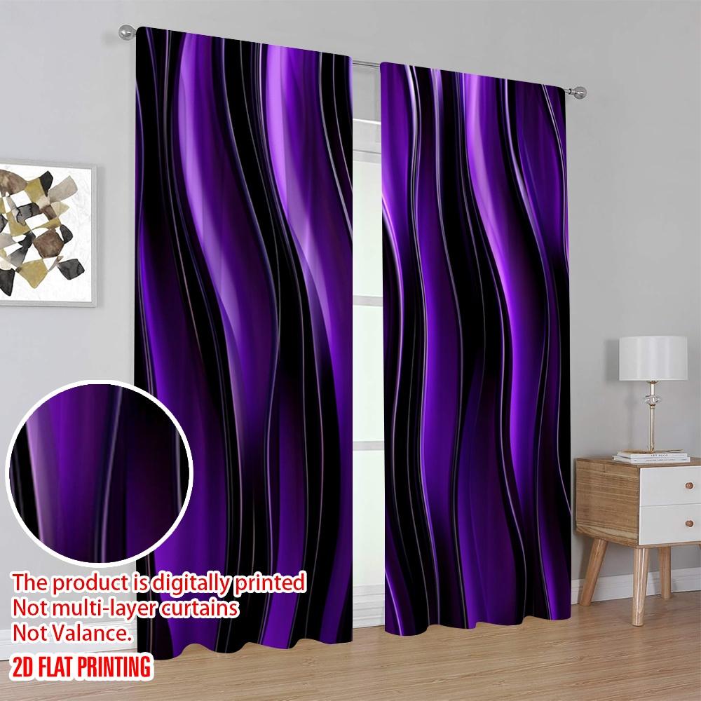 2D Flat Printing 2pcs Window Drapes Purple Swirls (4) 100% Polyester  Without Electricity Versatile Suitable for Holiday