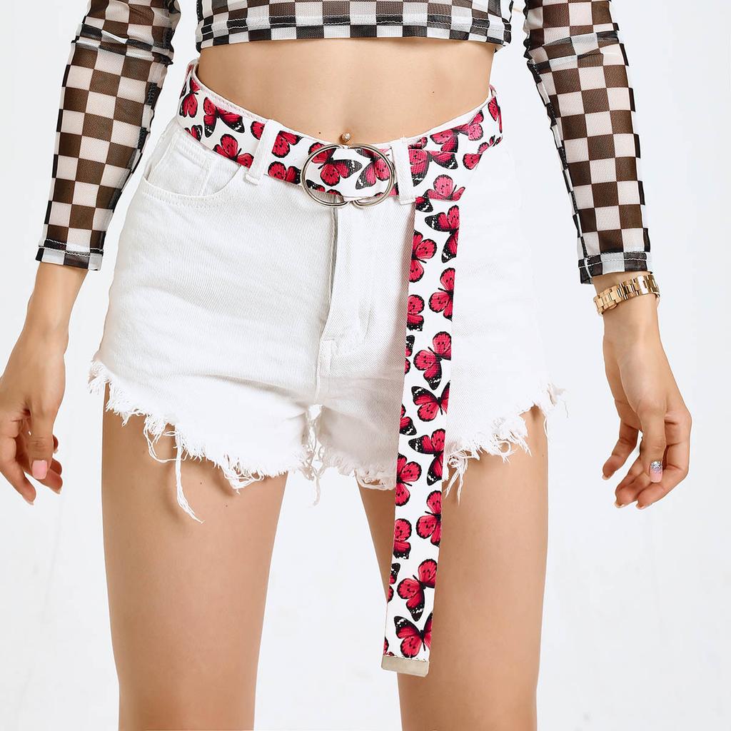 New European and American Casual Jeans In Spring and Summer D-button Printed Webbing Butterfly Belt