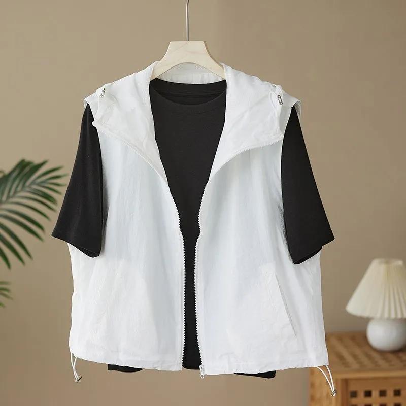 

Женская летняя тонкая жилетка для бега, однотонная повседневная спортивная куртка с капюшоном 4XL