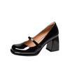 Winter 2025 New Black High Heels Women's French Thick Heel Patent Leather Square Head Temperament Single Shoes Mary Jane Small Leather Shoes