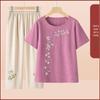 Summer Embroidered Two-Piece Home Set for Mature Women - Thin Cotton & Linen