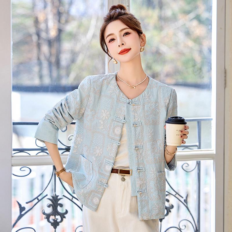 

Spring 2025 Women s Chinese Style Embroidered Sequin Fashion Coat ME5515 XL (130-145 jin) светло-синий
