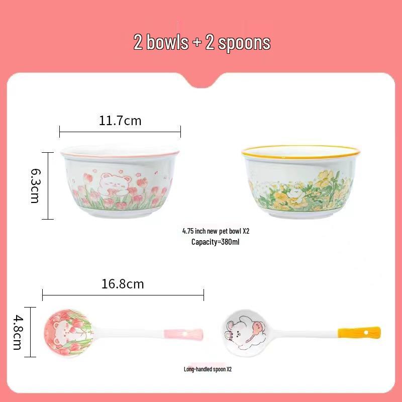 

Набор керамических десертных и рисовых мисок высокой ценности с ложкой - Детский, большой вместимости, свежий дизайн