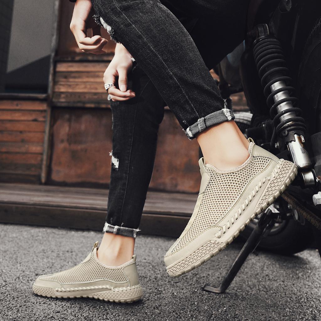 Mesh shoes men's summer explosion one pedal lazy casual shoes men's hollow breathable seam bottom non-slip soft bottom hole shoes