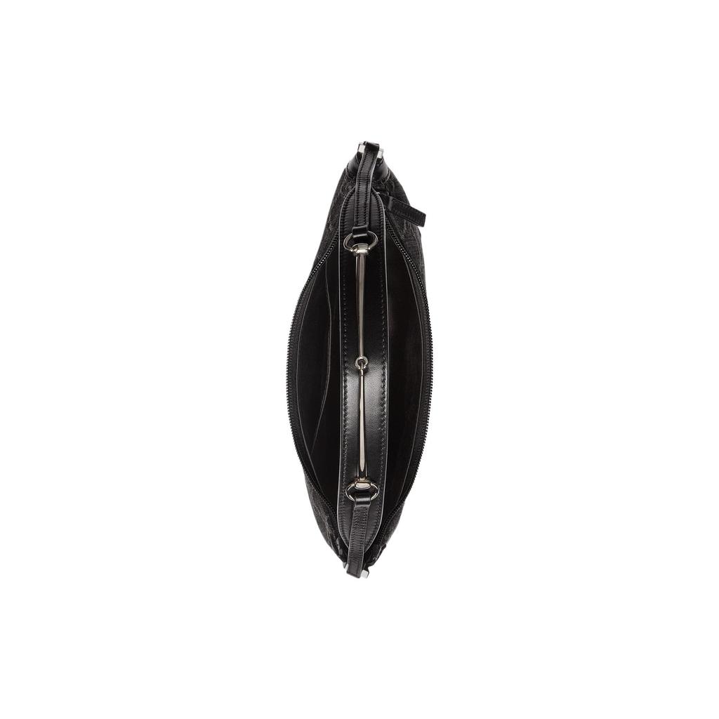 Gucci Horsebit Slim Series Double G Logo Zipper Closure Denim And Leather Trim Handbag Small Women Handbags Black Gray 774719-FACZ1-4952