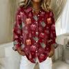 Women's Christmas Printed Button Up Long Sleeved Casual Regular Shirt With Collar Top