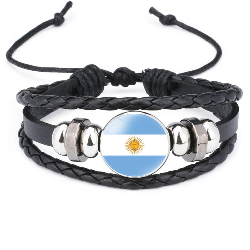 Unique South American Flag Time Gem Black Leather Multilayer Braided Bracelet