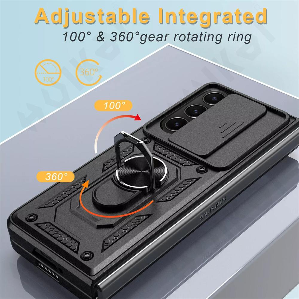 Case for Samsung Galaxy Z Fold 6 5 4 5G Ring Holder Kickstand Camera Protection Bumper Support Magnetic Car Mount Coque Cover