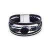 Crystal Rhinestone Vintage Ethnic Beaded Magnetic Clasp Leather PU Bracelet Women Men