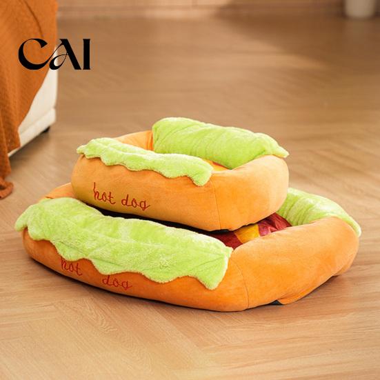 Duurzaam Polyester Huisdierenhuis Hotdog Bed, Verwijderbare Wasbare Mat, Gezellig Pluche Nest Warme Mat Schattig Bed voor Kleine Honden Katten Binnengebruik