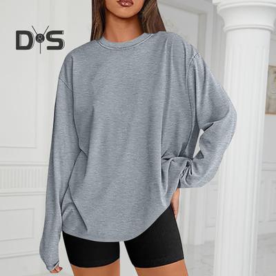 Women Tops Round Neck Long Sleeve Solid Color Loose Fit Pullover Tops Soft Stretchy Casual Jumper Daily Wear