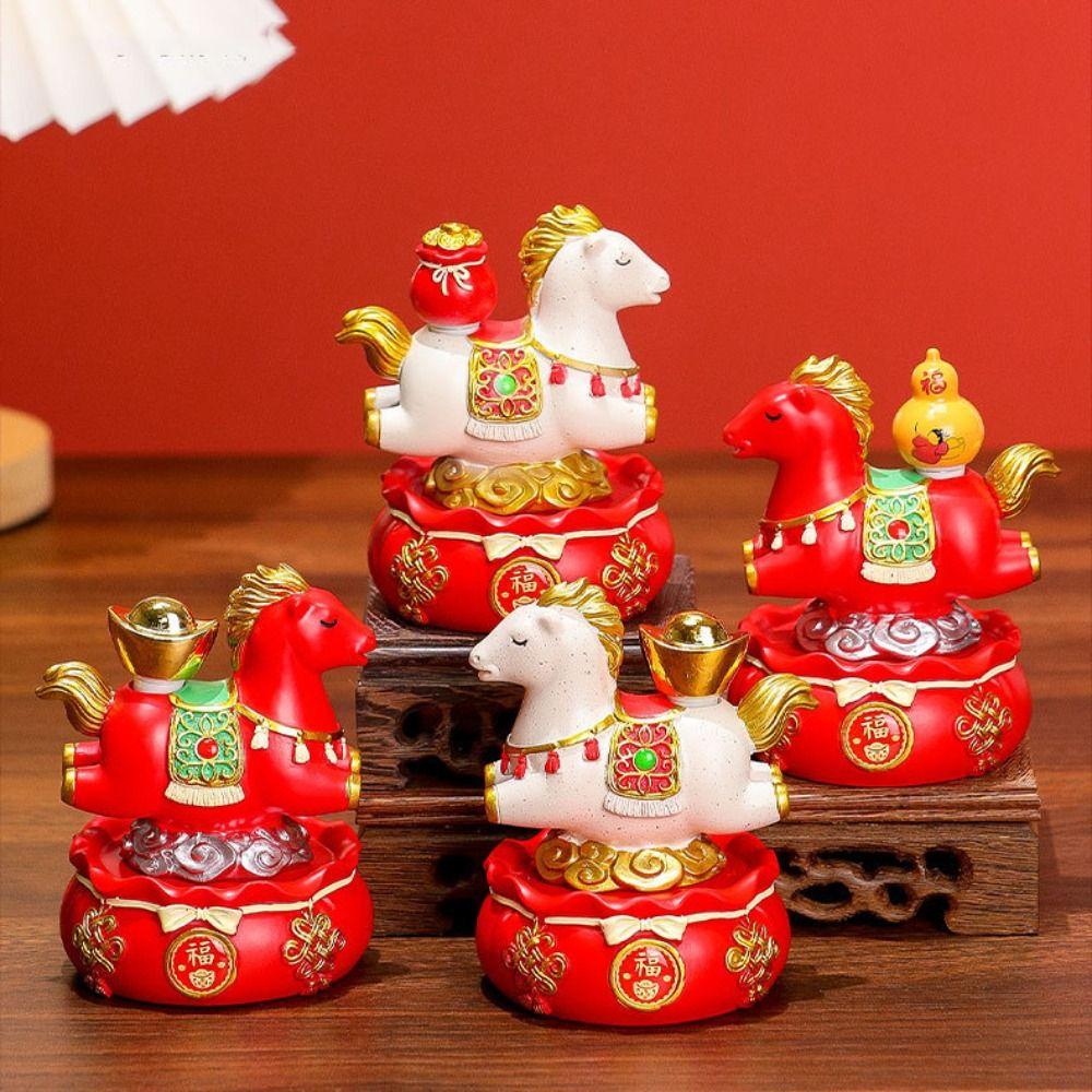 Resin New Year Mascot Miniature Desktop Ornament Zodiac Ornaments Gift Horse Figurine  Cabinet