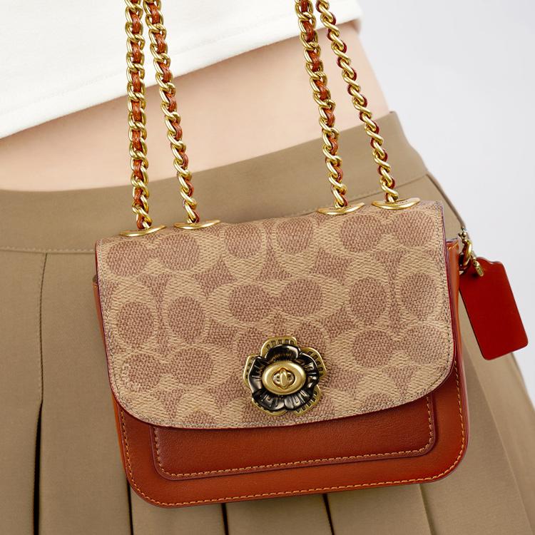 Coach Madison 16 Camellia Turnlock Signature Logo Color Block Small Leather Shoulder Bag Women Shoulder Bag Brown Multicolor C0829-B4NQ4