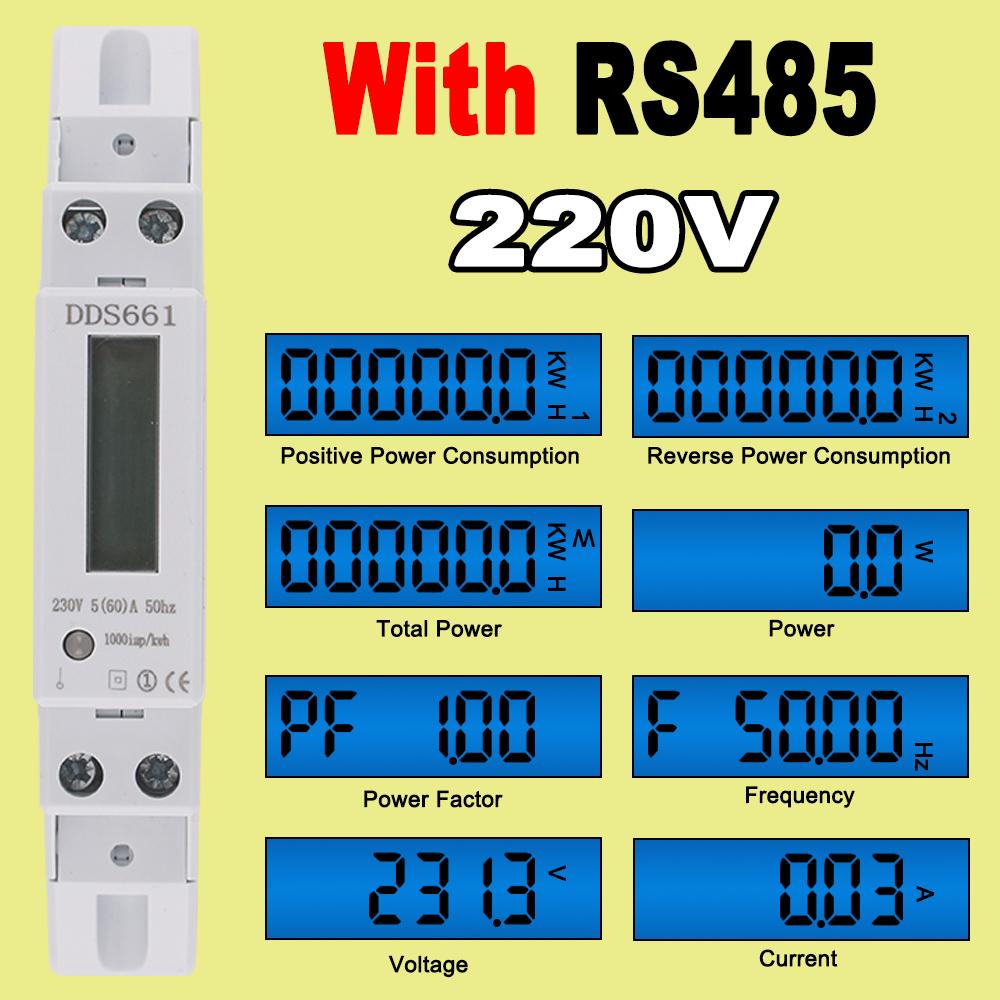 Single Phase Backlight Wattmeter Power LCD Digital Display Consumption Meter KWh 60A 110V 230VAC 50Hz Watt Din Rail Energy Meter