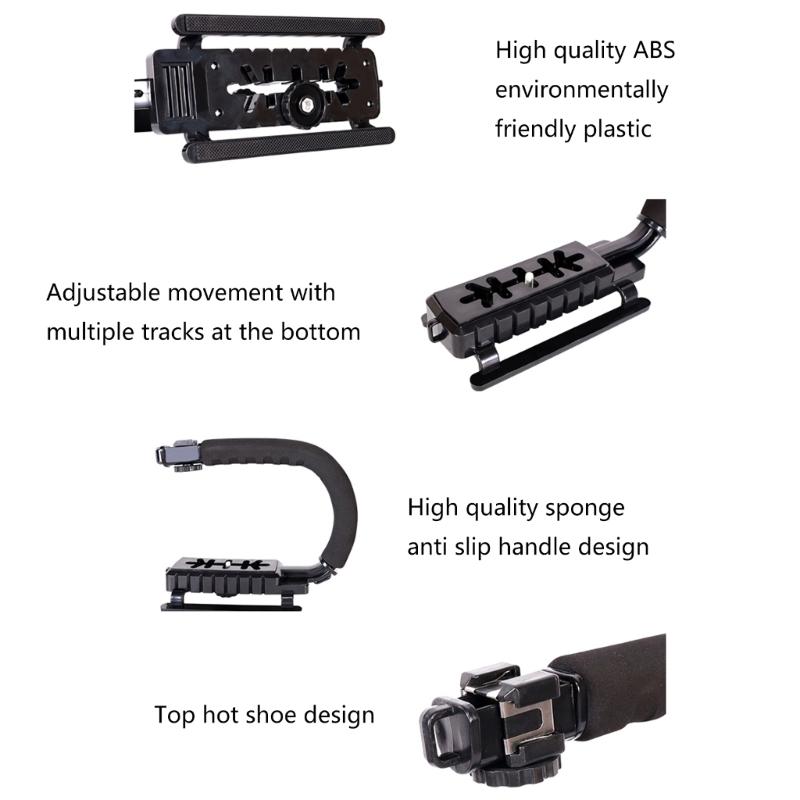 Portable U-Grip Holder with Cold Shoe Mount and Anti-Skid Design Camera Holder for Steadier Shots and Smooth Movements