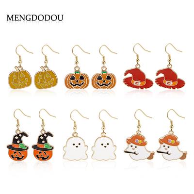 Cartoon Halloween Earrings, Pumpkin Ghost Cute Temperament Sweet Oil Drip Alloy Earrings