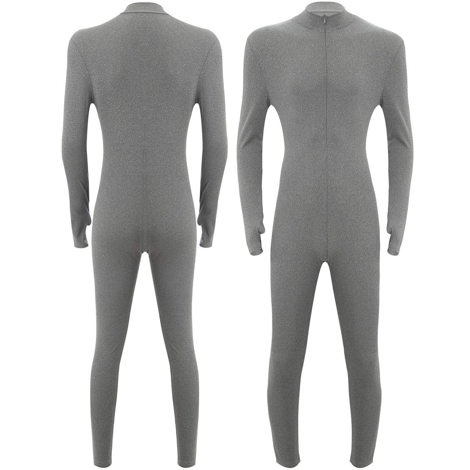 

Чоловічий спортивний комбінезон з довгим рукавом, юнітард із передньою блискавкою, комір-стійка для тренувань L темно-сірий