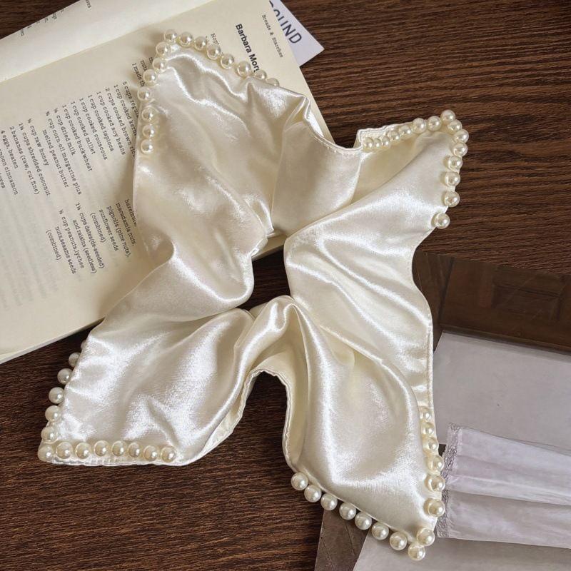 1pc French elegant pearl handkerchief, large intestine headband, satin temperament hair tie, low ponytail hair accessory