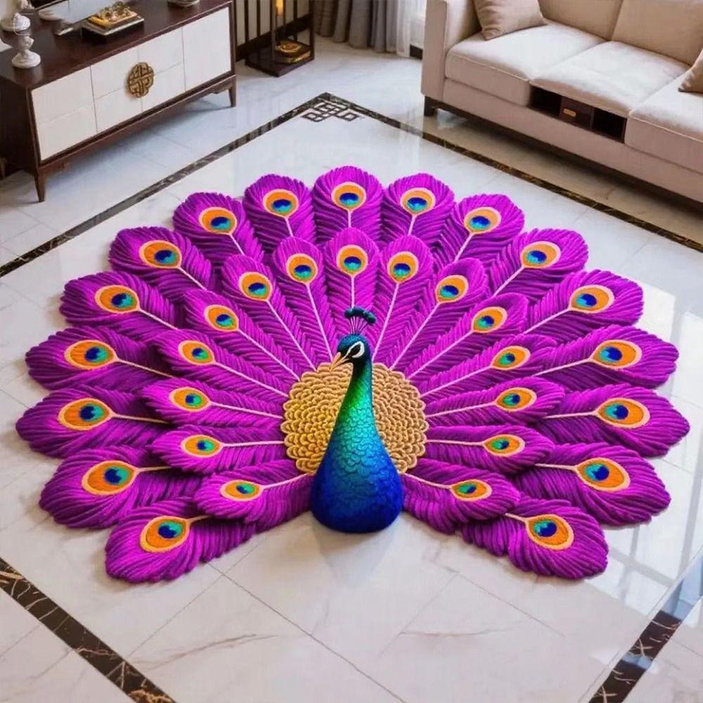 Soft Peacock Carpet Non-slip Bathroom Floor Mat Durable Blanket  for Living Room Tea Table Bedside