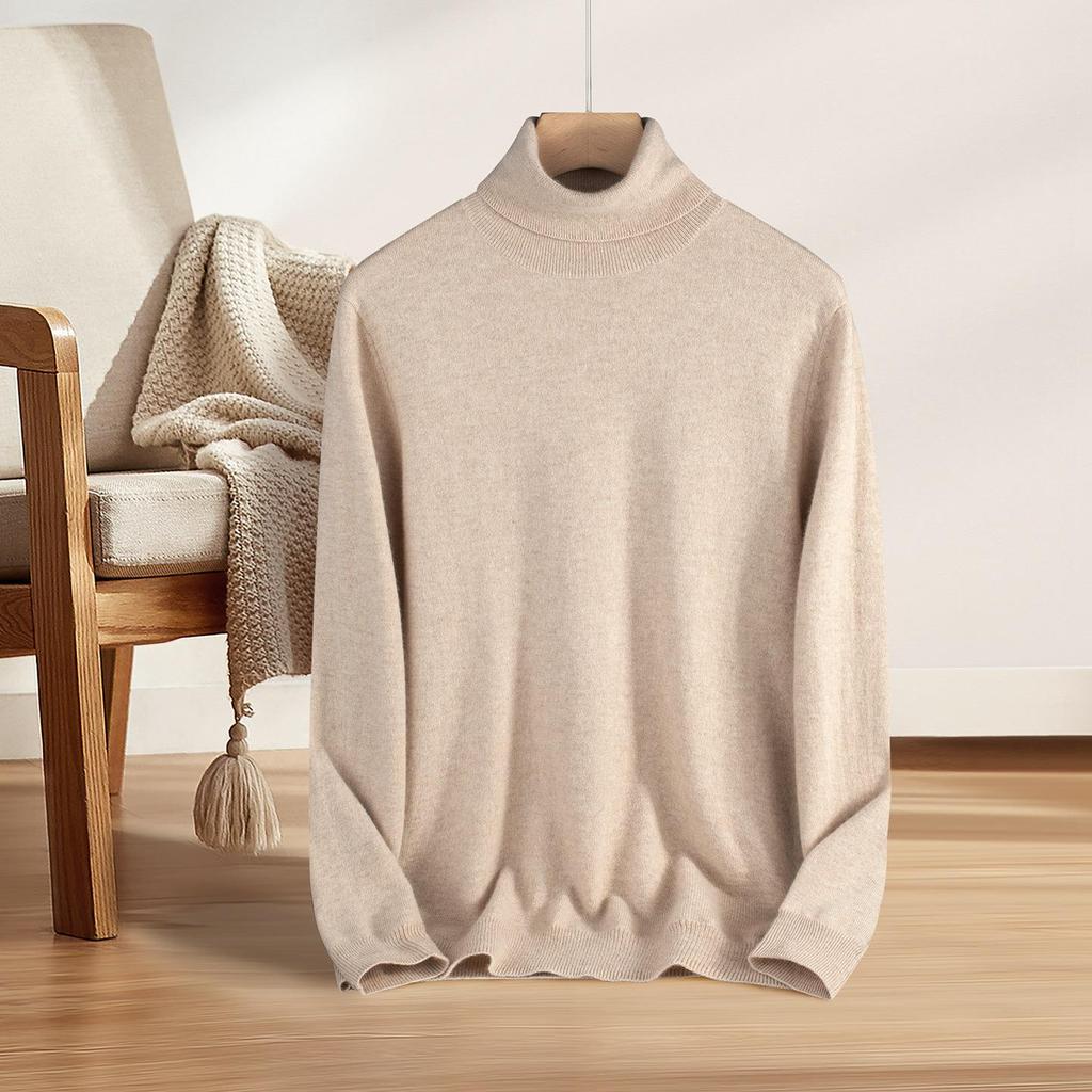 Men's 100% Pure Cashmere High-Neck Sweater - Autumn/Winter White Knit Base Layer