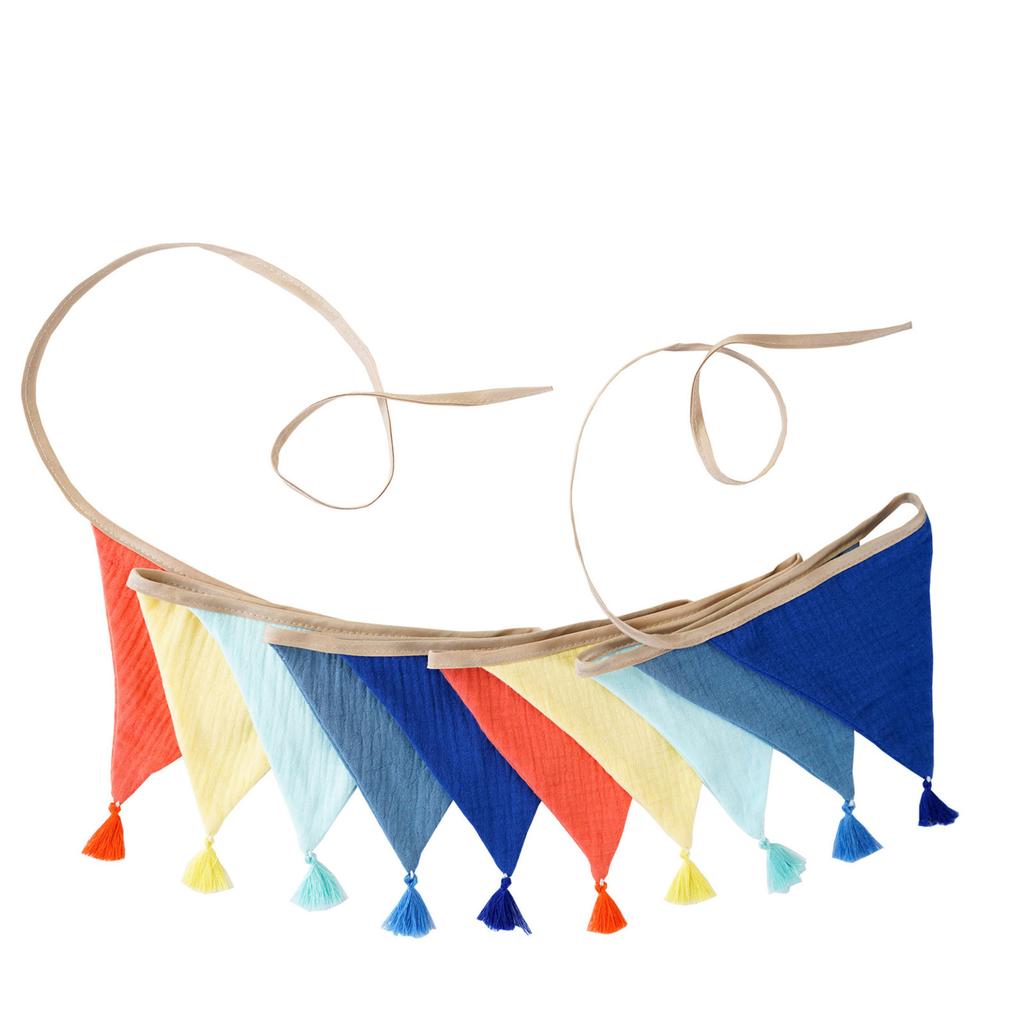 Fade Resistant Cotton Crepe Fabric Bunting Triangle Pennant Children's Room Wall Hanging Party Accessories