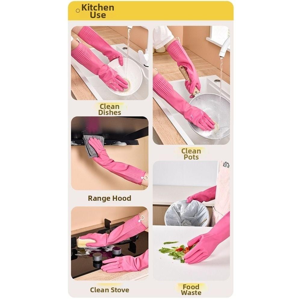 Pink Dishwashing Gloves Thickened Kitchen Gloves Durable Cleaning Gloves  Household Cleaning