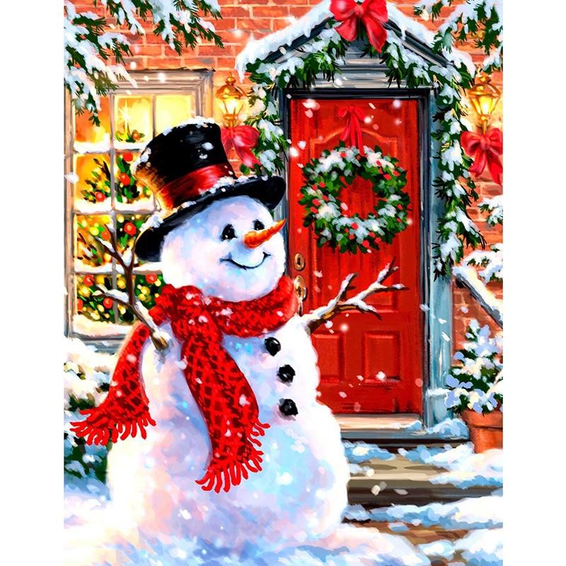 5D DIY Diamond Painting Snow Scene Diamond Embroidery Snowman Cross Stitch Full Round Drill Home Decor Manual Crafts Gift