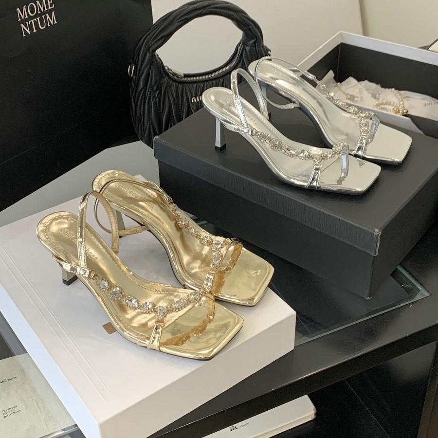 Beautiful sandals women's outer wear 2025 new summer thin heels square head open-toed rhinestones with sexy high heels