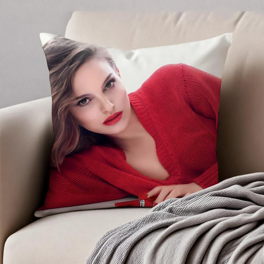 NNatalie Portman Cushion Cover Pillowcase Antidustmite Invisible Zipper Short Plush Sofa Cushion