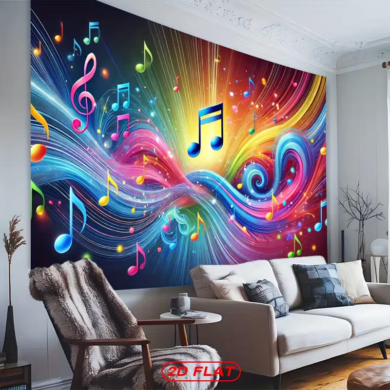 2D Concert Party Background, Multicolor Music Notes & Swirling Light Effects Themed Backdrop