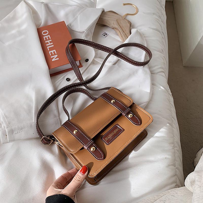 Stylish Retro Small Square Bag Women s Pu Handbag Shoulder Crossbody Bag City Minimalist Style коричневый