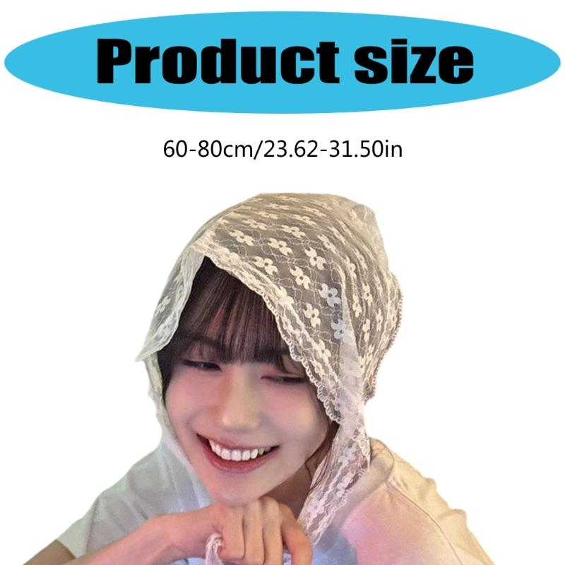 Adjustable White Lace Head Wrap Scarf Lightweight Breathable Hair Band For Casual Party Wedding Occasion
